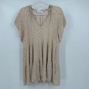 Womens Cottagecore Boho Tiered Midi Dress Sz S Floral Poet Silhouette Soft Cream